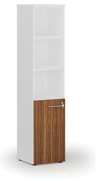 Szafa biurowa kombinowana PRIMO WHITE, drzwi na 2 poziomach, 400 x 420 x 1781 mm, biały/orzech