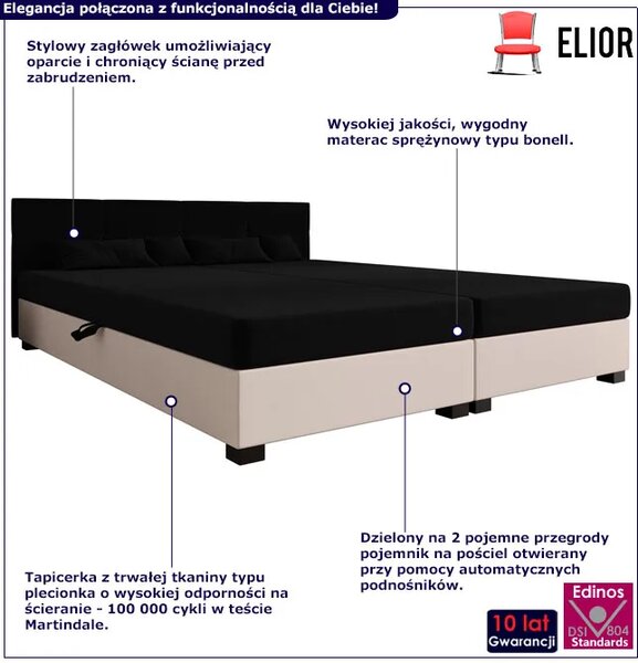 Tapicerowane łóżko z zagłówkiem czarny + ecru B6-F49