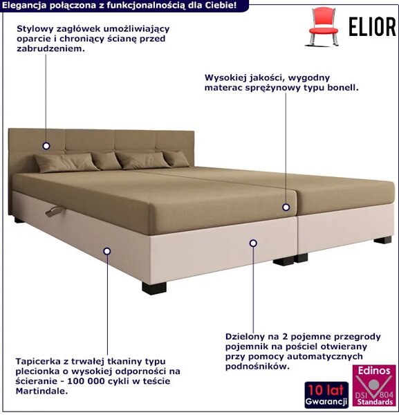 Łóżko tapicerowane dwuosobowe jasny brąz + ecru D6-M84