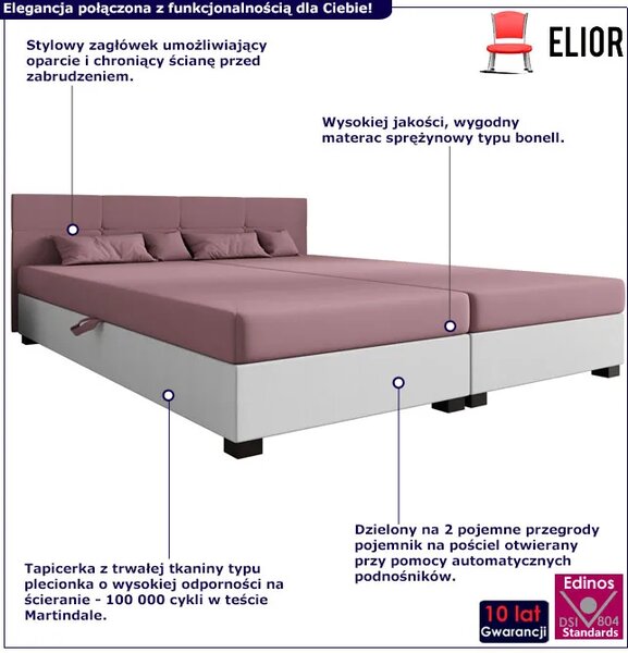 Tapczan dwuosobowy z zagłówkiem różowy + biały P4-L87