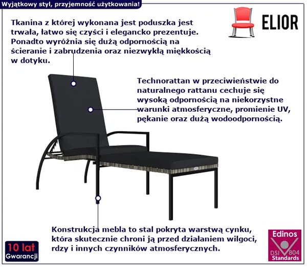 Leżak ogrodowy z podnóżkiem szary E3-B49