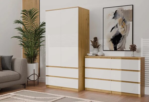 Podwójna nowoczesna komoda dąb artisan + biały H6-M59