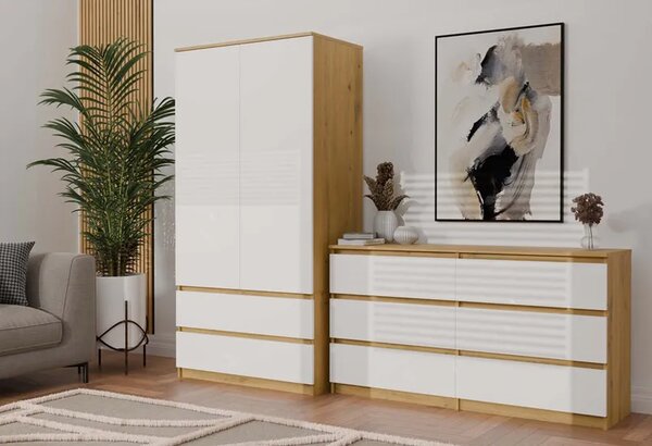 Komoda stylowa w nowoczesnym biały stylu + dąb artisan 140 cm G1-N42