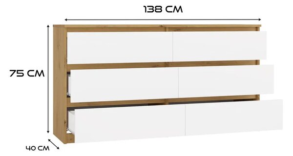 Komoda stylowa w nowoczesnym biały stylu + dąb artisan 140 cm G1-N42