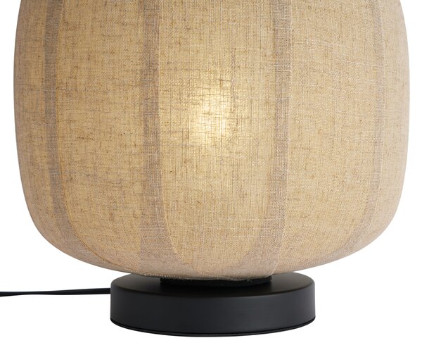 Lampa stołowa Japandi czarna z beżowym lnianym abażurem 27 cm - Nami