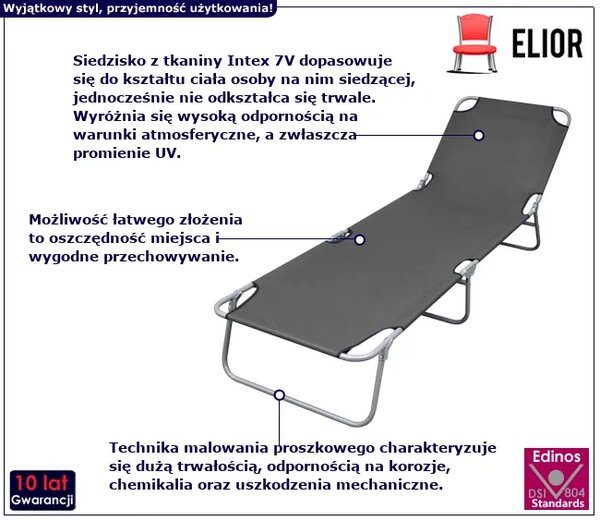 Składany leżak ogrodowy szary C3-S89