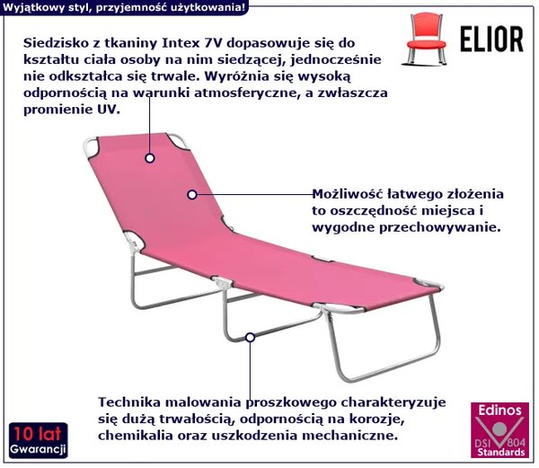 Składany leżak ogrodowy różowy P8-N10