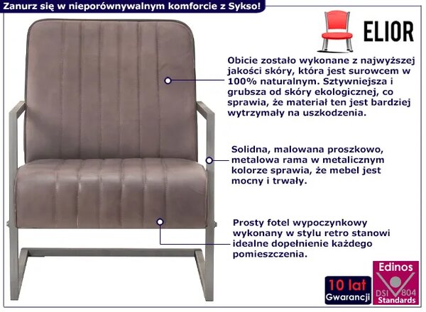 Szarobrązowy skórzany fotel wypoczynkowy A0-T96