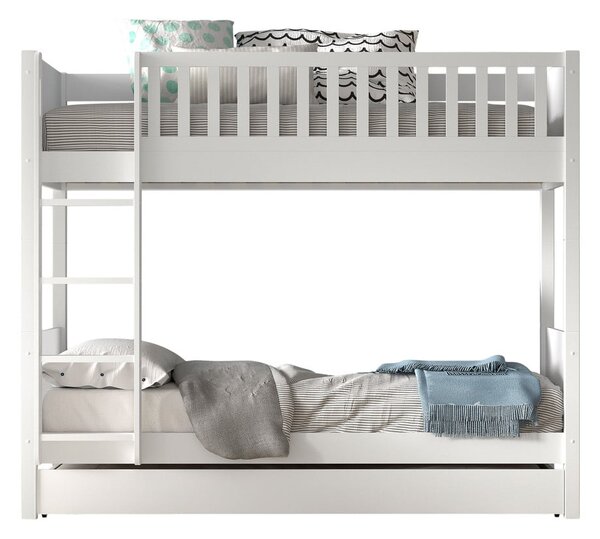 Białe piętrowe łóżko dziecięce z litego drewna sosnowego ze schowkiem 90x200 cm SCOTT – Vipack