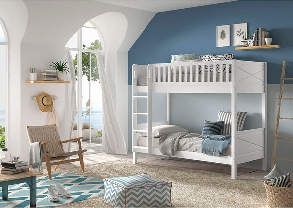 Białe piętrowe łóżko dziecięce z litego drewna sosnowego ze schowkiem 90x200 cm SCOTT – Vipack