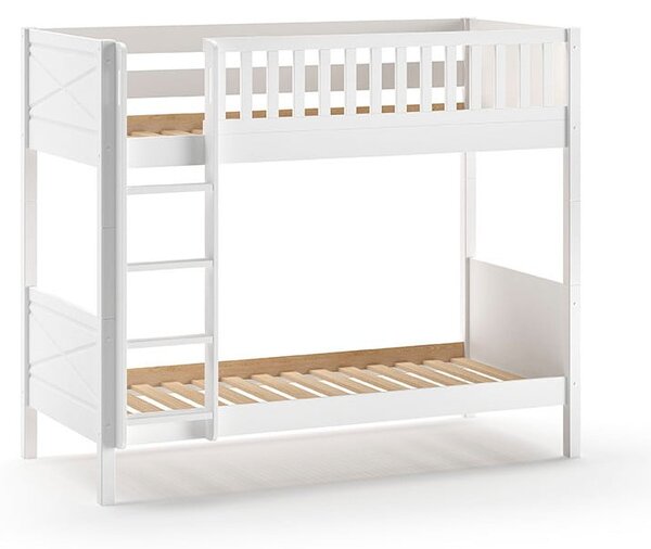 Białe piętrowe łóżko dziecięce z litego drewna sosnowego ze schowkiem 90x200 cm SCOTT – Vipack