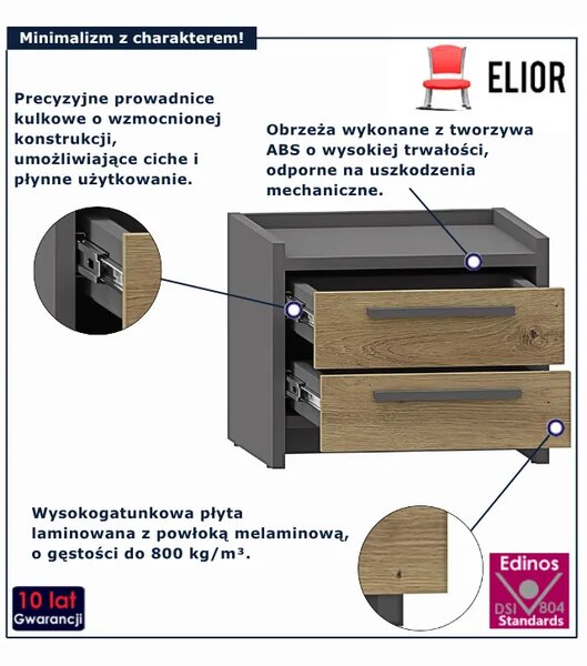 Szafka nocna z szufladami dąb artisan + antracyt K9-G15