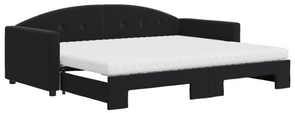 Sofa rozsuwana z materacami, czarna, 90x200 cm, aksamit