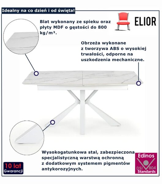 Rozkładany prostokątny stół biały marmur - C5-A39
