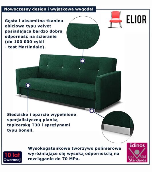 Ciemnozielona wersalka rozkładana P6-W33