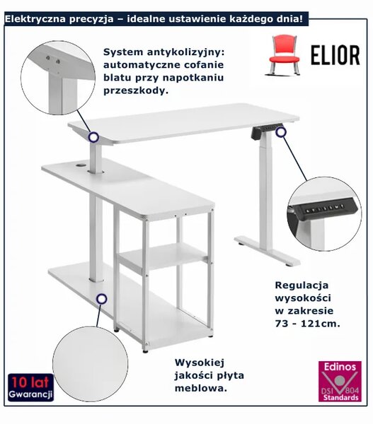 Ergonomiczne białe narożne biurko elektryczne K6-Z47