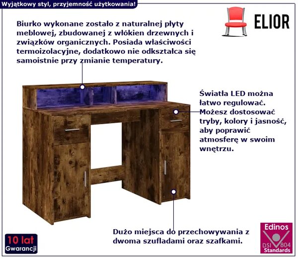 Biurko podświetlane 120 cm przydymiony dąb G1-L81
