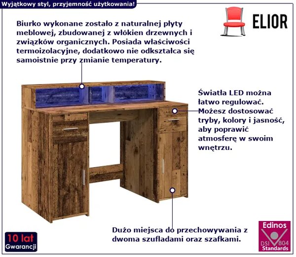 Biurko podświetlane 120 cm stare drewno K9-B10
