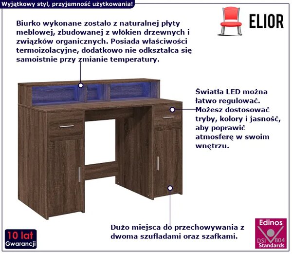 Biurko podświetlane 120 cm brązowy dąb G6-A91