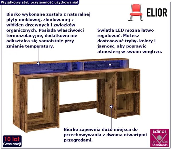 Podświetlane biurko 200 cm stare drewno P0-H83