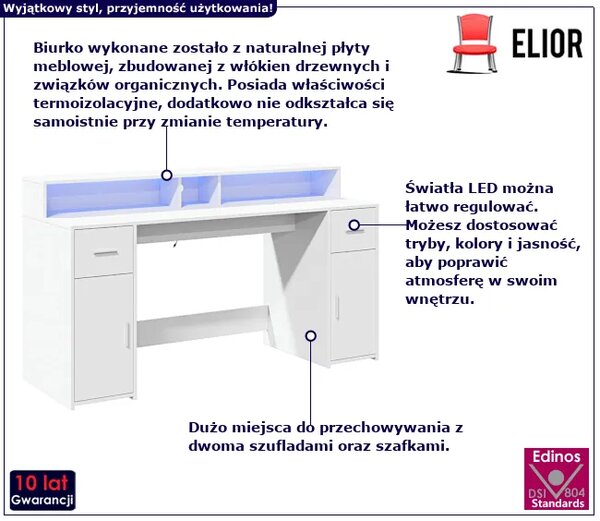 Białe biurko podświetlane 160 cm N1-C06