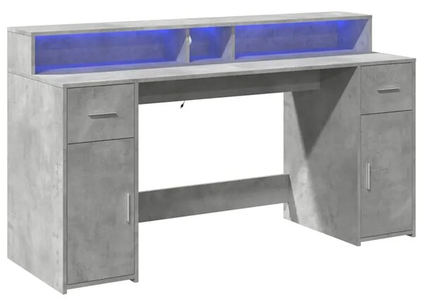 Biurko podświetlane 160 cm betonowa szarość H5-S85