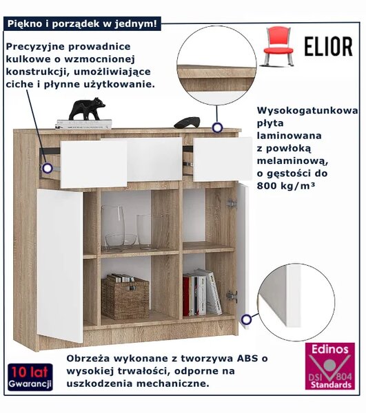 Minimalistyczna komoda do salonu dąb sonoma + biały Z4-N49