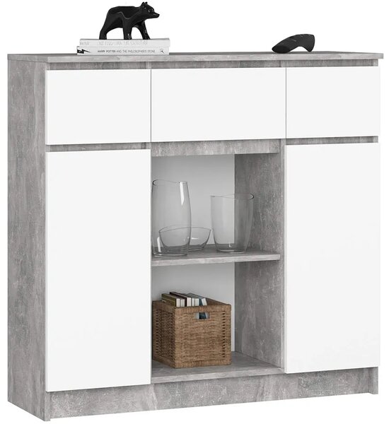 Komoda z szufladami oraz półkami beton + biały W1-T43