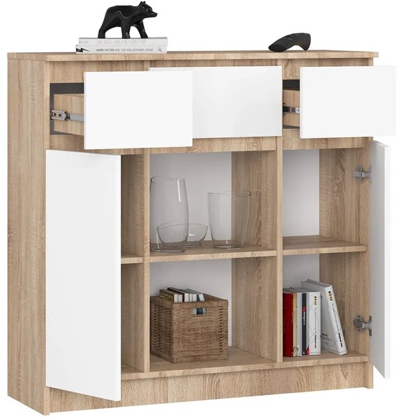 Minimalistyczna komoda do salonu dąb sonoma + biały Z4-N49