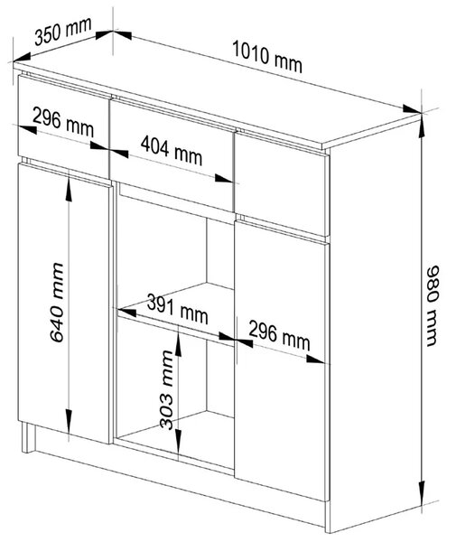 Komoda z 3 szufladami dąb sonoma K2-W25