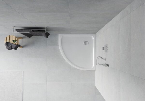 Mexen Flat brodzik półokrągły slim 70 x 70 cm, biały, syfon chrom - 41107070