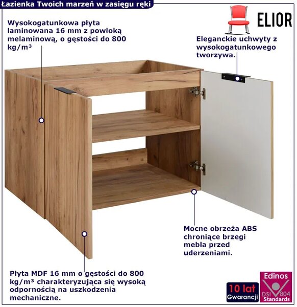 Szafka łazienkowa dwudrzwiowa 80 cm dąb craft złoty R9-C85