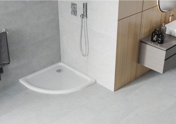 Mexen Flat brodzik półokrągły slim 70 x 70 cm, biały, syfon chrom - 41107070