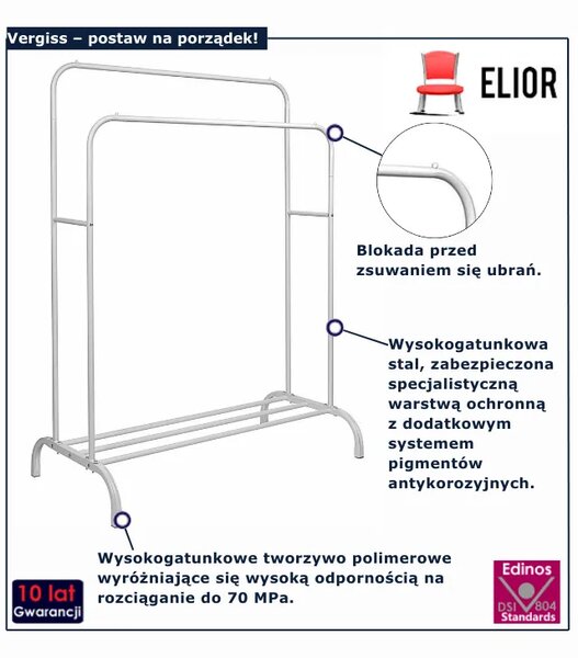 Minimalistyczny biały wieszak stojący na ubrania S3-S80