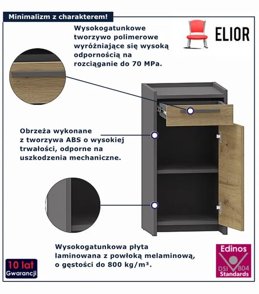 Nowoczesna komoda z szufladą oraz półką dąb artisan + antracyt W3-B67