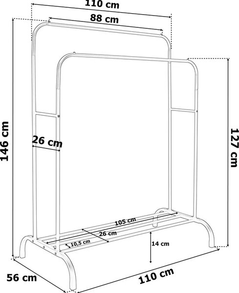 Minimalistyczny biały wieszak stojący na ubrania S3-S80