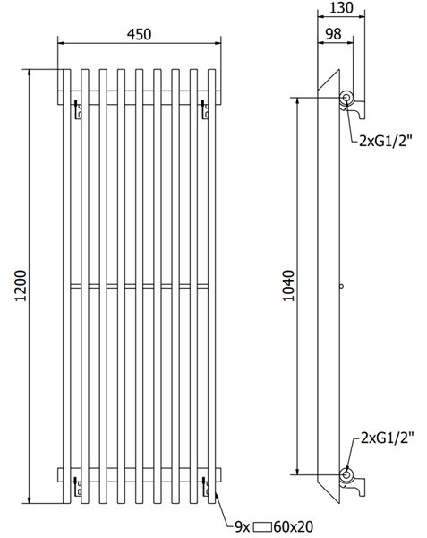 Mexen Aurora grzejnik dekoracyjny 1200 x 450 mm, 917 W, czarny - W212-1200-450-00-70
