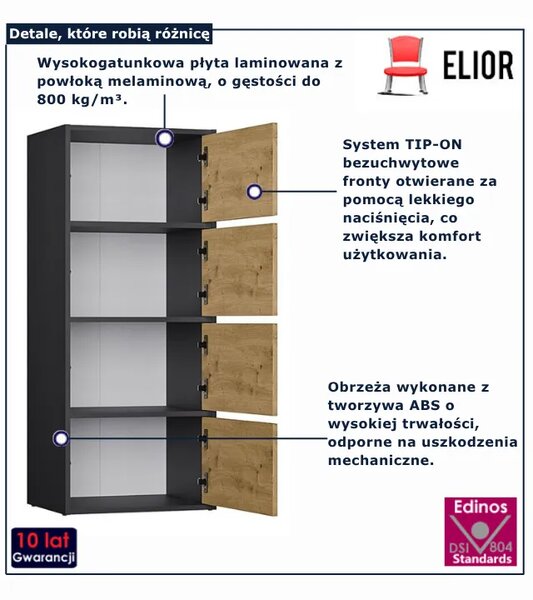 Nowoczesny regał zamykany antracyt + dąb artisan C2-L55