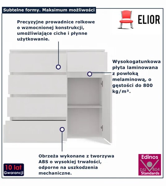 Biała nowoczesna komoda z szufladami i półkami 100cm B4-D90