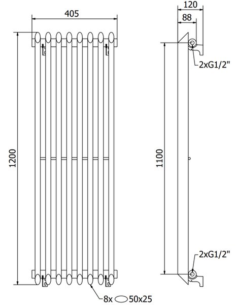 Mexen Atlanta grzejnik dekoracyjny 1200 x 405 mm, 646 W, czarny - W211-1200-405-00-70