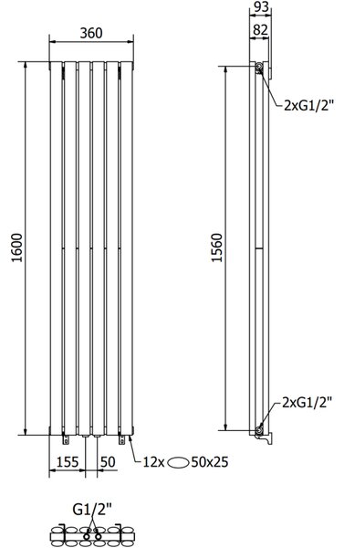 Mexen Dallas grzejnik dekoracyjny 1600 x 360 mm, 1039 W, czarny - W214-1600-360-00-70