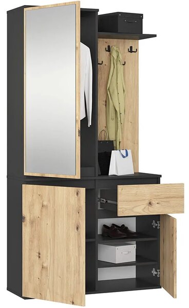 Nowoczesna garderoba do przedpokoju czarny + dąb artisan W9-K22