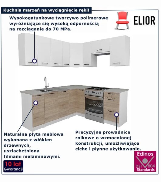 Zestaw mebli kuchennych narożny dąb sonoma + biały B2-A60