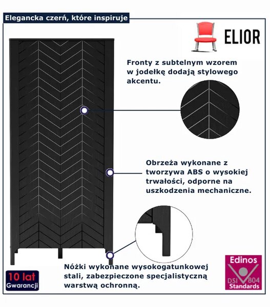 Czarna elegancka szafa na ubrania w jodełkę C4-R55