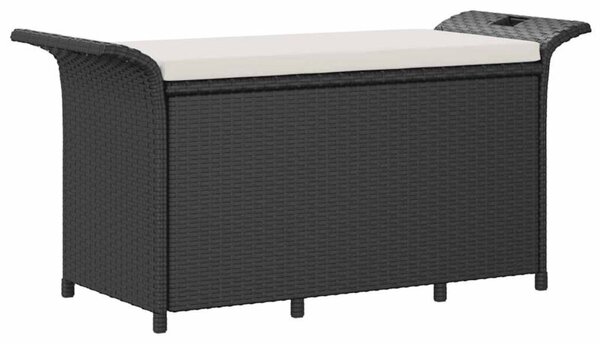 Ławka ogrodowa z poduszką, czarna, 116x46x57 cm, polirattan