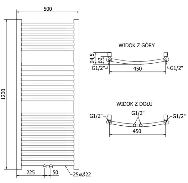 Mexen Ares grzejnik łazienkowy 1200 x 500 mm, 420 W, złoty - W102-1200-500-00-50