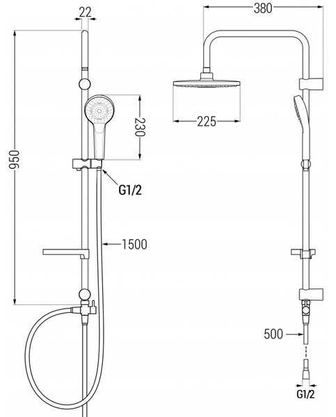 Mexen Erik zestaw prysznicowy natynkowy z deszczownicą i baterią prysznicową termostatyczną Slim, chrom - 77105205-00