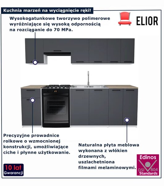 Zestaw mebli kuchennych 240 cm antracyt D5-Z51