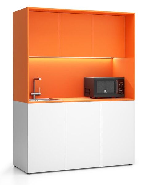 Kuchnia biurowa NIKA ze zlewem i kranem 1481 x 600 x 2000 mm, Pomarańczowy, lewo