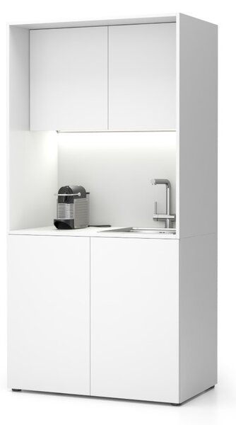 Kuchnia biurowa NIKA ze zlewem i kranem 1000 x 600 x 2000 mm, biały, prawe